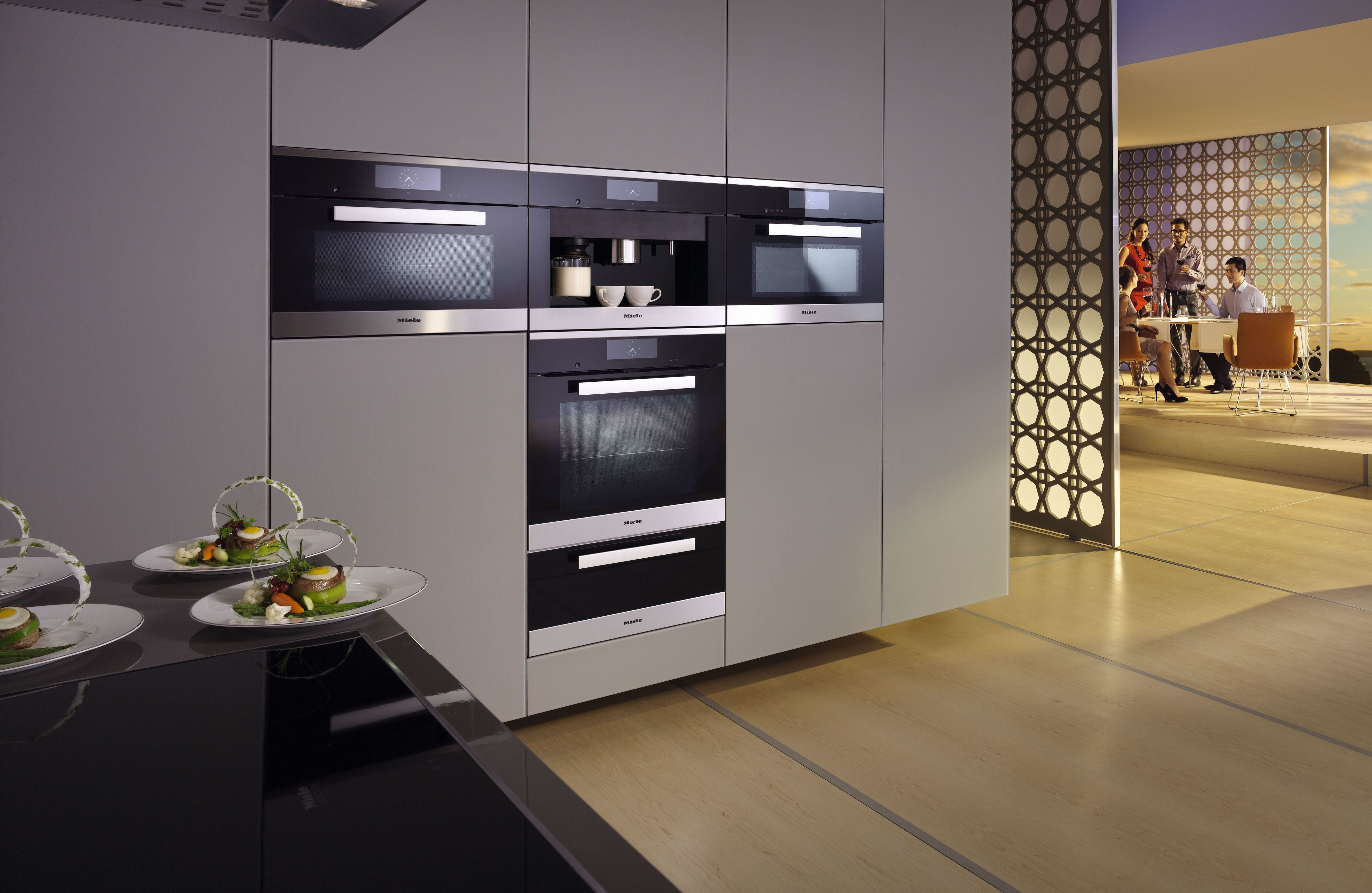 Miele Appliance Stack including Coffee Machine and souz vide oven 